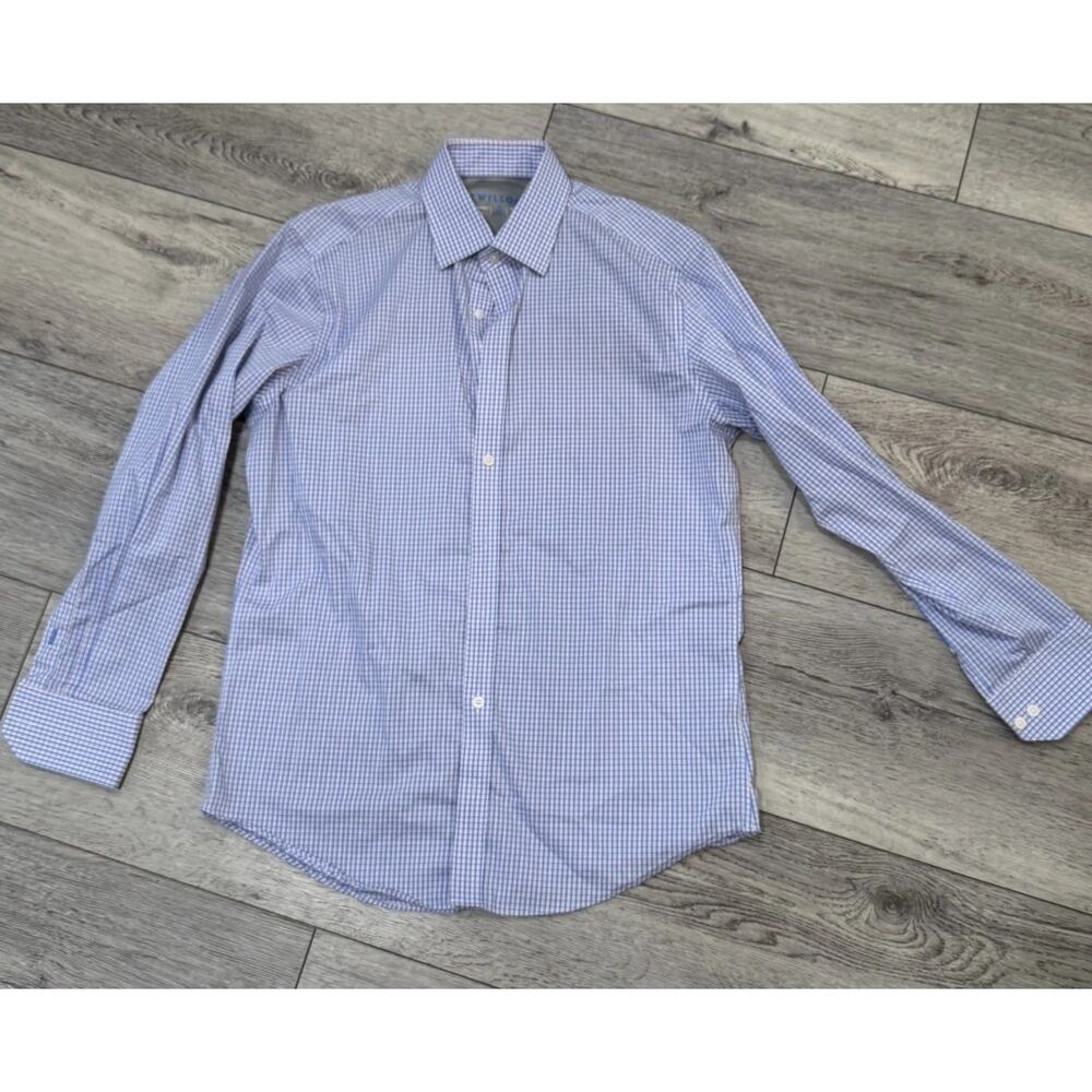 Twillory Shirt Mens 16 34-35 Tailored Fit Blue Plaid Performance Long Sleeve